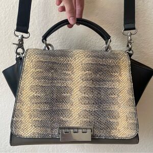 Zac Posen Snake Print Purse. Olive Green Leather and Snake Print Adjustable Bag.